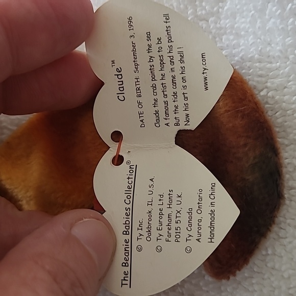 Retired vintage Claude the Crab Ty Beanie Baby - tags on, 1996 - Picture 3 of 6